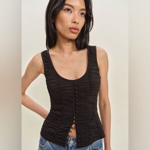 NEW Reformation Archer Black Button-Front Blouse